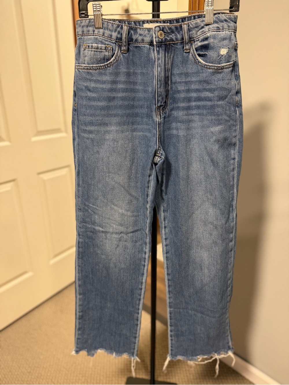 VERVET Jeans 27 High Rise Straight Leg Raw Hem Distressed 100% Cotton